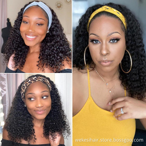 Headband Wigs Brazilian Scarf Perruque Bandeau Headband Wigs For Black Women Deep Curly Gluess Headband Wigs Human Hair
